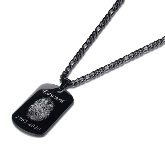 Men's Custom Necklace Black Personalized Fingerprint Customized Pendant Necklace Engraved with Any Name and Date Jewelry Gift for Father Son Boyfriend