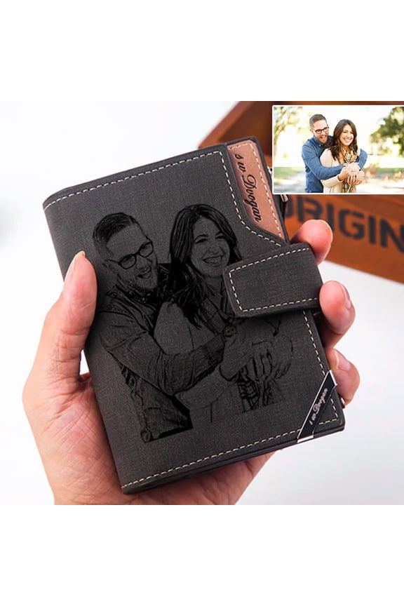 Men's Custom Photo Wallet - Personalized Picture Short Wallet with Zipper Coin Pocket - Father's/Mother's Day Gift for Him/Her