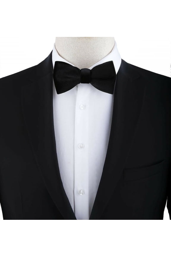 Men's Custom Pre-Tied Sateen Bow Tie Black Bow Tie For Him, Perfect for Wedding, Prom and Black Tie Events
