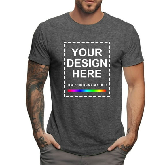 Men's Custom Short-Sleeved T-Shirts, Casual Round-Neck Plus Size DIY T-Shirts, Can Be Printed with Images, Logos, Slogans, Company Names, Team Names, Etc. Grey L