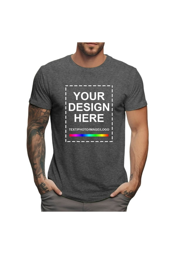 Men's Custom Short-Sleeved T-Shirts, Casual Round-Neck Plus Size DIY T-Shirts, Can Be Printed with Images, Logos, Slogans, Company Names, Team Names, Etc. Grey XL