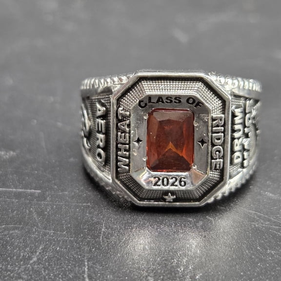 Men's Customized Class Ring for High School 2026 Custom Square Birthstone 925 Sterling Silver Engraved Name Pattern - Two Tone Ring