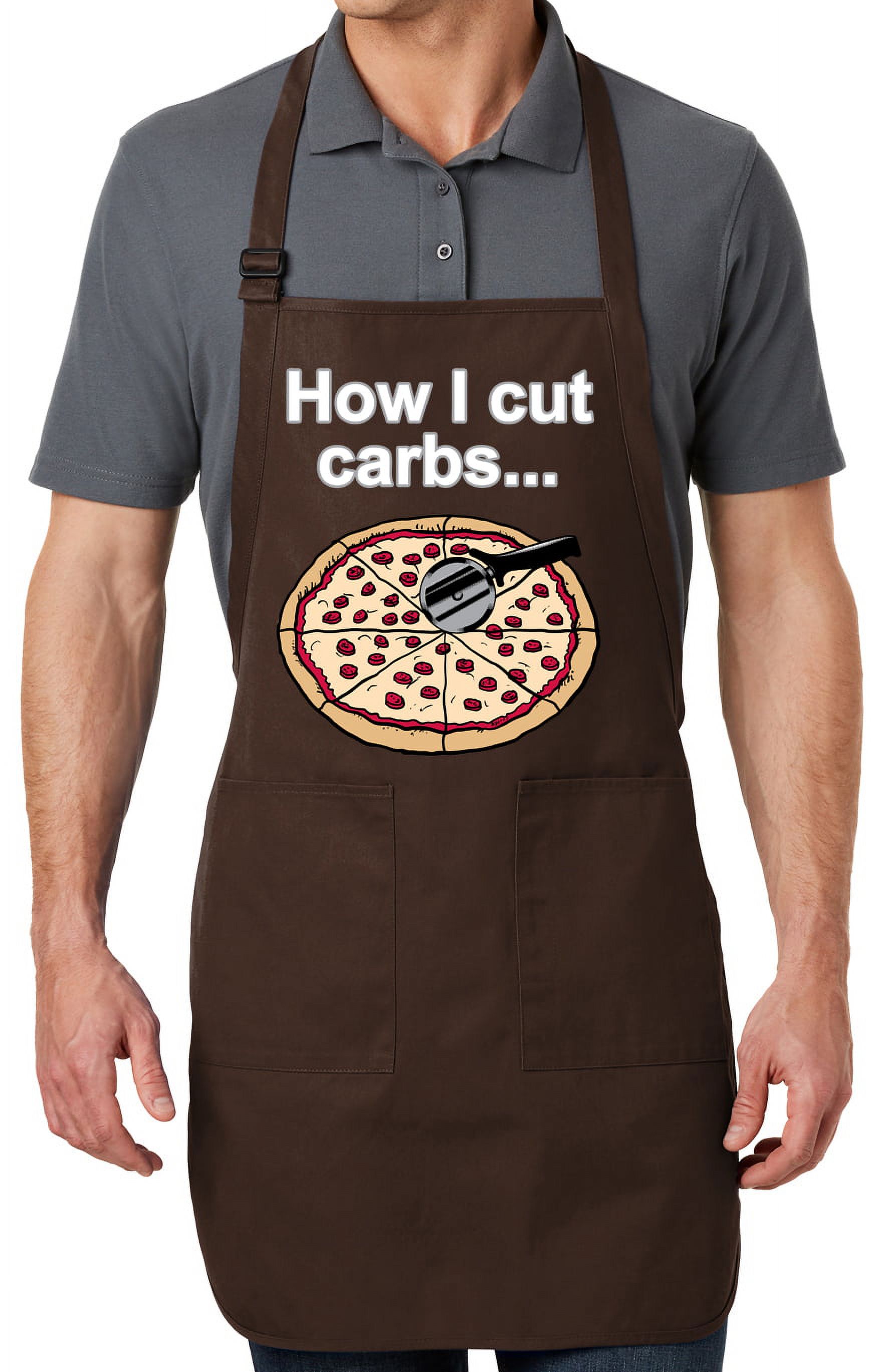 Men's Cut Carbs Funny Full-Length Apron with Pockets - Coffee Bean Brown