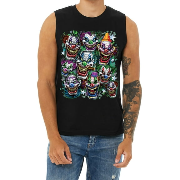 Men's Cut Off Shirts Scary Clowns Funny Clown T-shirt Sleeveless Muscle Tee Shirt