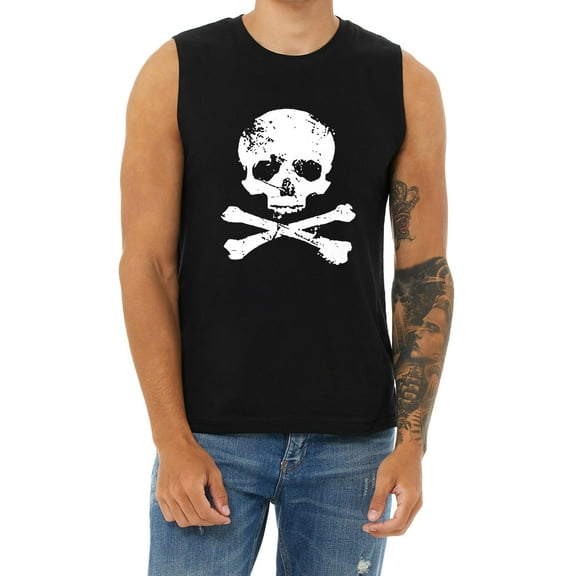 Men's Cut Off Shirts Skull And Crossbones T-shirt Sleeveless Muscle Tee Shirt