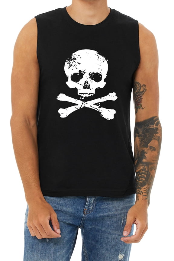 Men's Cut Off Shirts Skull And Crossbones T-shirt Sleeveless Muscle Tee Shirt
