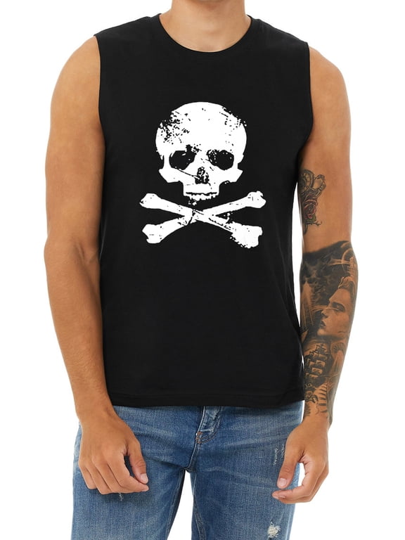 Men's Cut Off Shirts Skull And Crossbones T-shirt Sleeveless Muscle Tee Shirt