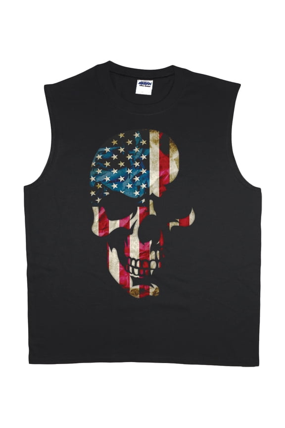 Men's Cut Off Shirts USA Patriotic Freedom Skull T-shirt Sleeveless Muscle Tee Shirt