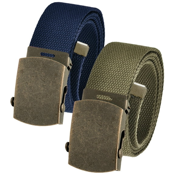 Men's Cut to Fit Waist Size Up to 32" Casual Outdoor 2 Belt Pack with Antique Brass Slider Buckle