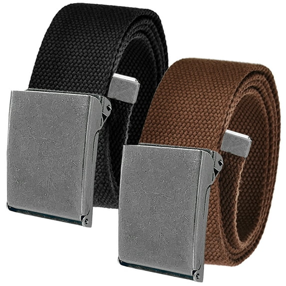 Men's Cut to Fit Waist Size Up to 32" Casual Outdoor 2 Belt Pack with Antique Silver Flip Top Buckle