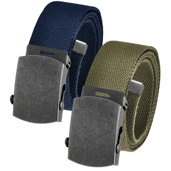 Men's Cut to Fit Waist Size Up to 32" Casual Outdoor 2 Belt Pack with Distressed Silver Slider Buckle