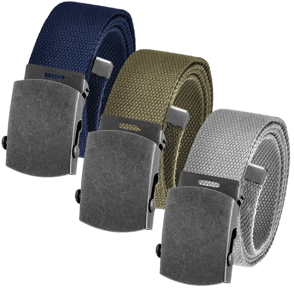Men's Cut to Fit Waist Size Up to 32" Casual Outdoor 3 Belt Pack with Distressed Silver Slider Buckle