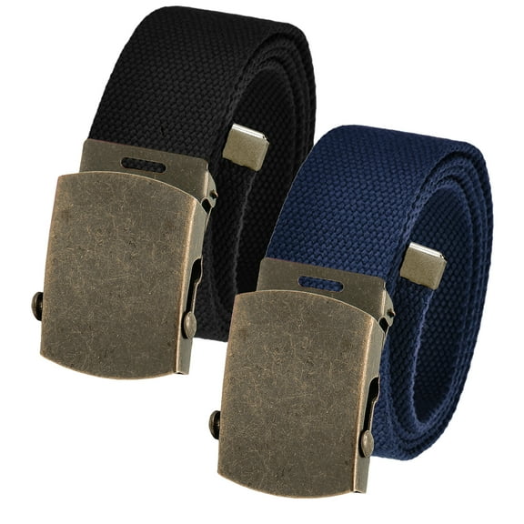 Men's Cut to Fit Waist Size Up to 36" Casual Outdoor 2 Belt Pack with Antique Brass Slider Buckle