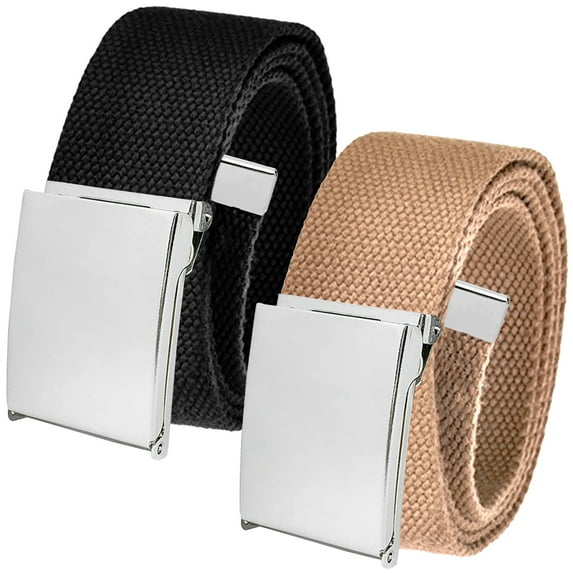 Men's Cut to Fit Waist Size Up to 36" Casual Outdoor 2 Belt Pack with Polished Silver Flip Top Buckle