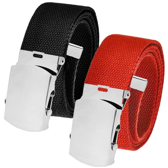 Men's Cut to Fit Waist Size Up to 36" Casual Outdoor 2 Belt Pack with Silver Slider Buckle