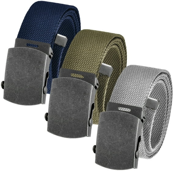 Men's Cut to Fit Waist Size Up to 36" Casual Outdoor 3 Belt Pack with Distressed Silver Slider Buckle