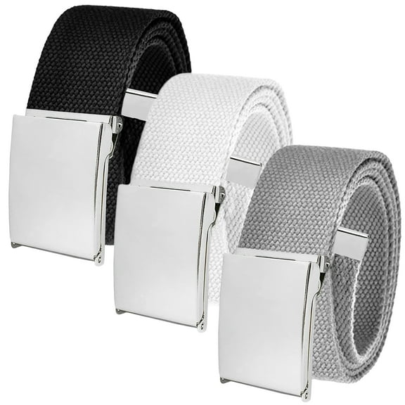 Men's Cut to Fit Waist Size Up to 36" Casual Outdoor 3 Belt Pack with Polished Silver Flip Top Buckle