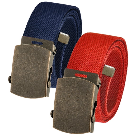 Men's Cut to Fit Waist Size Up to 40" Casual Outdoor 2 Belt Pack with Antique Brass Slider Buckle