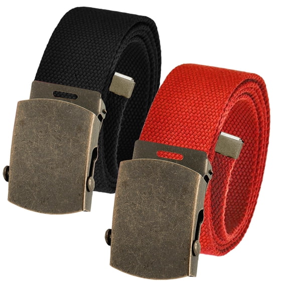 Men's Cut to Fit Waist Size Up to 50" Casual Outdoor 2 Belt Pack with Antique Brass Slider Buckle