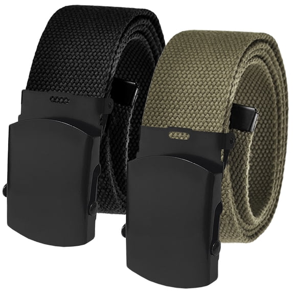 Men's Cut to Fit Waist Size Up to 50" Casual Outdoor 2 Belt Pack with Black Military Slider Buckle
