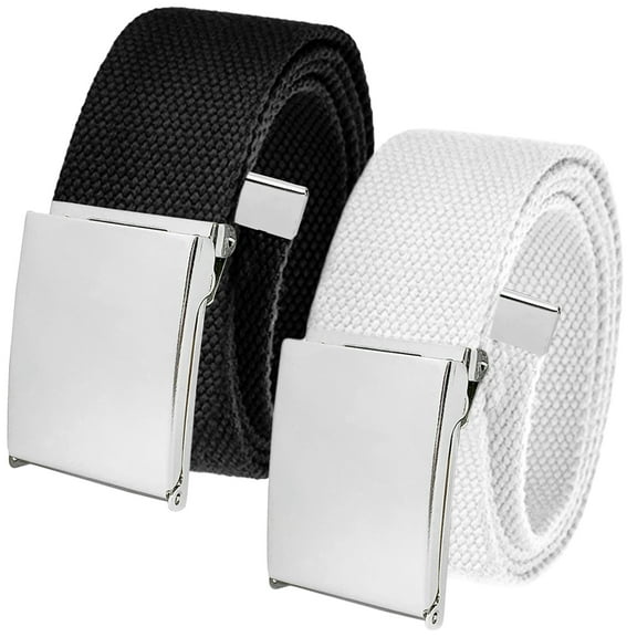 Men's Cut to Fit Waist Size Up to 50" Casual Outdoor 2 Belt Pack with Polished Silver Flip Top Buckle