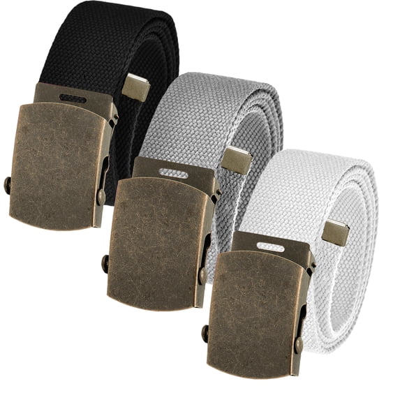 Men's Cut to Fit Waist Size Up to 50" Casual Outdoor 3 Belt Pack with Antique Brass Slider Buckle