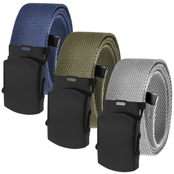 Men's Cut to Fit Waist Size Up to 50" Casual Outdoor 3 Belt Pack with Black Military Slider Buckle