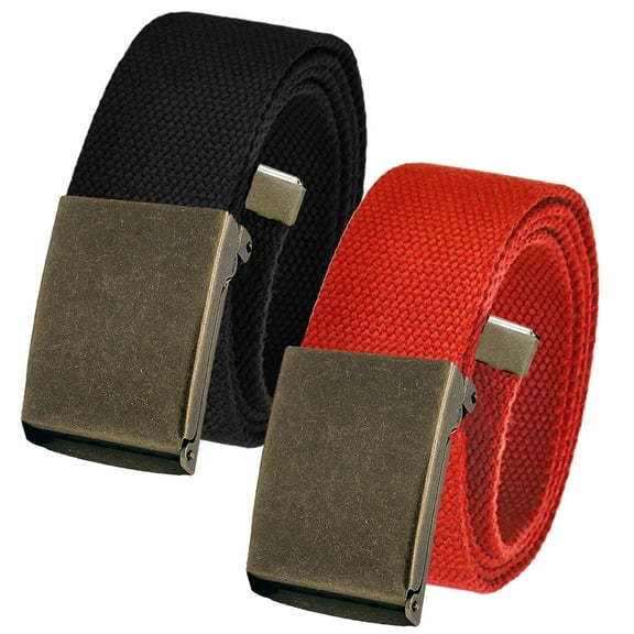 Men's Cut to Fit Waist Size Up to 60" Casual Outdoor 2 Belt Pack with Antique Brass Flip Top Buckle