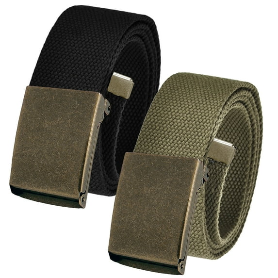 Men's Cut to Fit Waist Size Up to 60" Casual Outdoor 2 Belt Pack with Antique Brass Flip Top Buckle