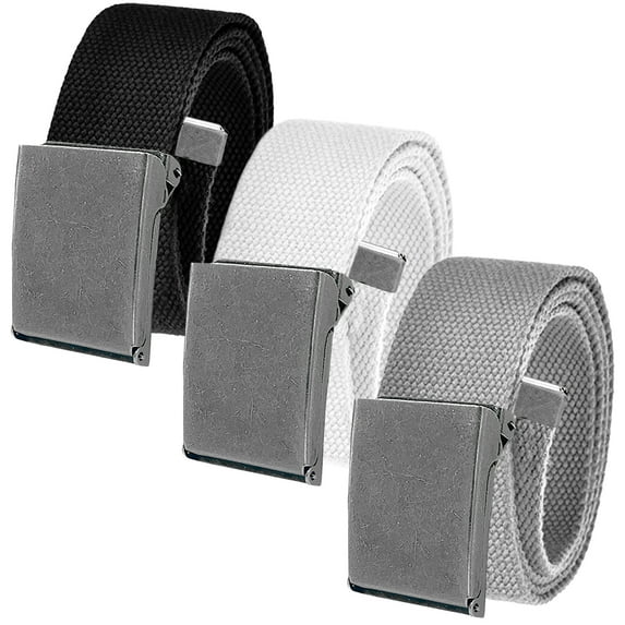 Men's Cut to Fit Waist Size Up to 60" Casual Outdoor 3 Belt Pack with Antique Silver Flip Top Buckle