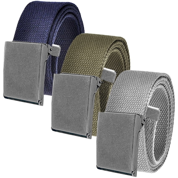 Men's Cut to Fit Waist Size Up to 70" Casual Outdoor 3 Belt Pack with Antique Silver Flip Top Buckle