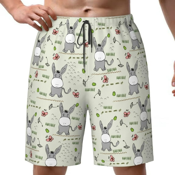 Men's Cute Donkey Butterfly Light Green Swim Trunks Quick Dry Board Shorts Funny Beach Shorts Swimwear Bathing Suits XXX-Large