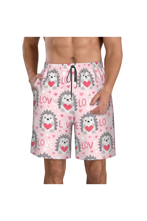 Men's Cute Hedgehogs Swim Trunks Quick Dry Summer Swimwear Drawstring Beach Shorts Sports Bathing Suits With Mesh Lining and Pockets Small