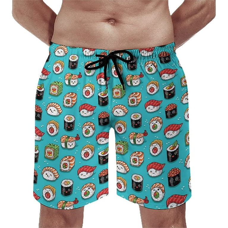 Men s Cute Sushi Kawaii Swim Trunks Quick Dry Swim Shorts Bathing Suit Beach Swim Board Shorts with Pockets S 3XL