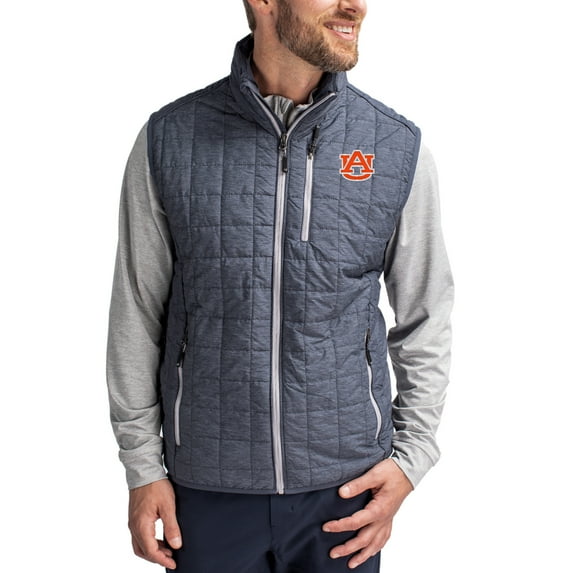Men's-Cutter & Buck Anthracite Auburn Tigers Rainier Eco Insulated PrimaLoft Full-Zip Puffer Vest