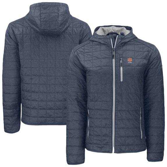 Men's-Cutter & Buck Anthracite Auburn Tigers Rainier Eco PrimaLoft Hooded Full-Zip Jacket