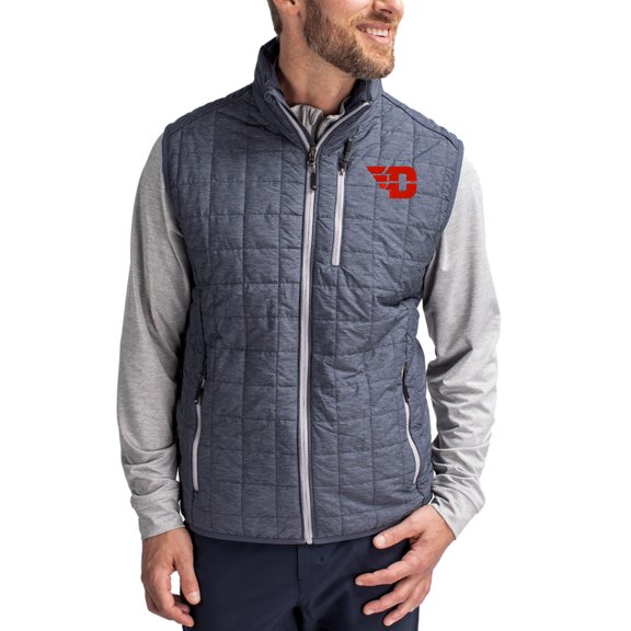 Men's-Cutter & Buck Anthracite Dayton Flyers Rainier Eco Insulated PrimaLoft Full-Zip Puffer Vest