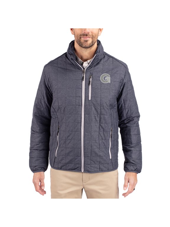 Men's-Cutter & Buck Anthracite Georgetown Hoyas Rainier Eco Insulated PrimaLoft Full-Zip Puffer Jacket