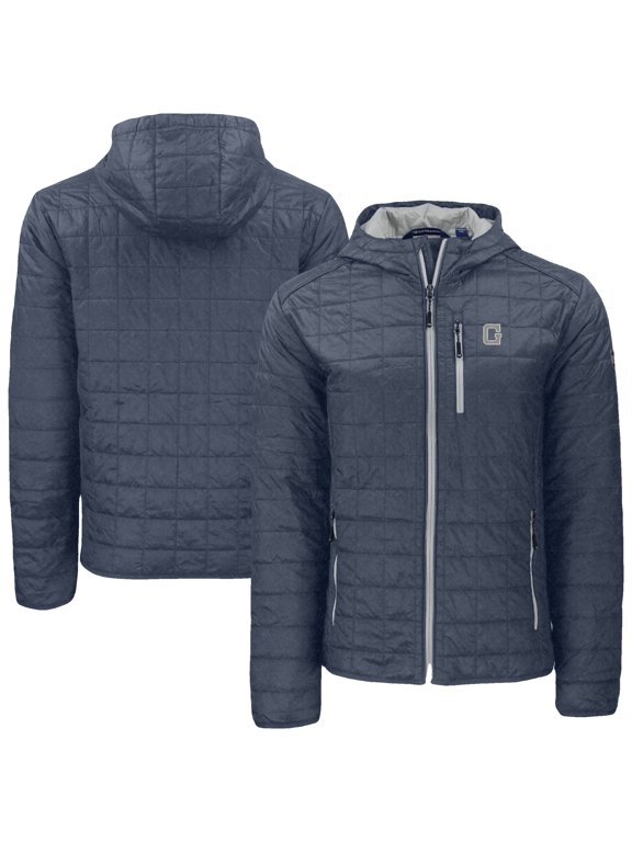 Men's-Cutter & Buck Anthracite Georgetown Hoyas Rainier Eco PrimaLoft Hooded Full-Zip Jacket