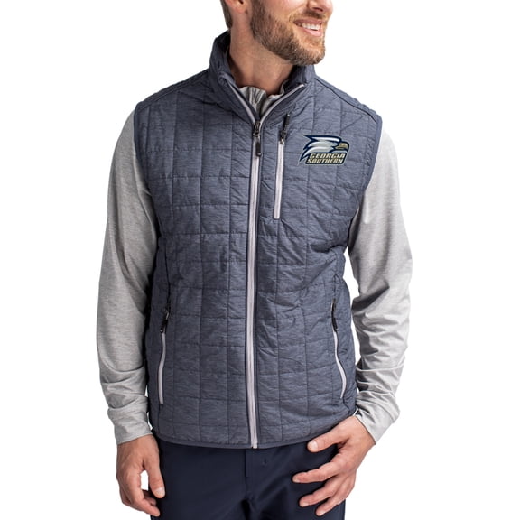 Men's-Cutter & Buck Anthracite Georgia Southern Eagles Rainier Eco Insulated PrimaLoft Full-Zip Puffer Vest