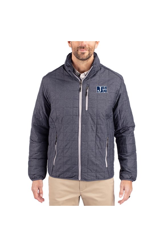 Men's-Cutter & Buck  Anthracite Jackson State Tigers Rainier Eco Insulated PrimaLoft Full-Zip Puffer Jacket