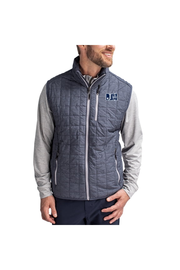 Men's-Cutter & Buck  Anthracite Jackson State Tigers Rainier Eco Insulated PrimaLoft Full-Zip Puffer Vest