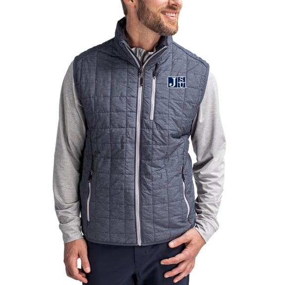 Men's-Cutter & Buck Anthracite Jackson State Tigers Rainier Eco Insulated PrimaLoft Full-Zip Puffer Vest
