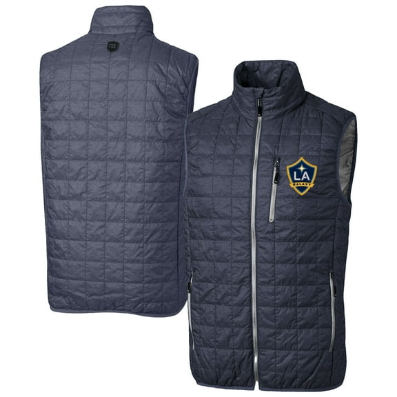 Men's-Cutter & Buck Anthracite LA Galaxy Rainier PrimaLoft Eco Insulated Full-Zip Puffer Vest