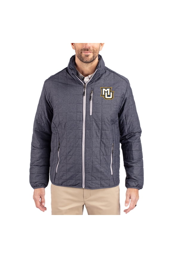 Men's-Cutter & Buck Anthracite Marquette Golden Eagles Rainier Eco Insulated PrimaLoft Full-Zip Puffer Jacket