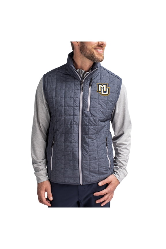 Men's-Cutter & Buck Anthracite Marquette Golden Eagles Rainier Eco Insulated PrimaLoft Full-Zip Puffer Vest
