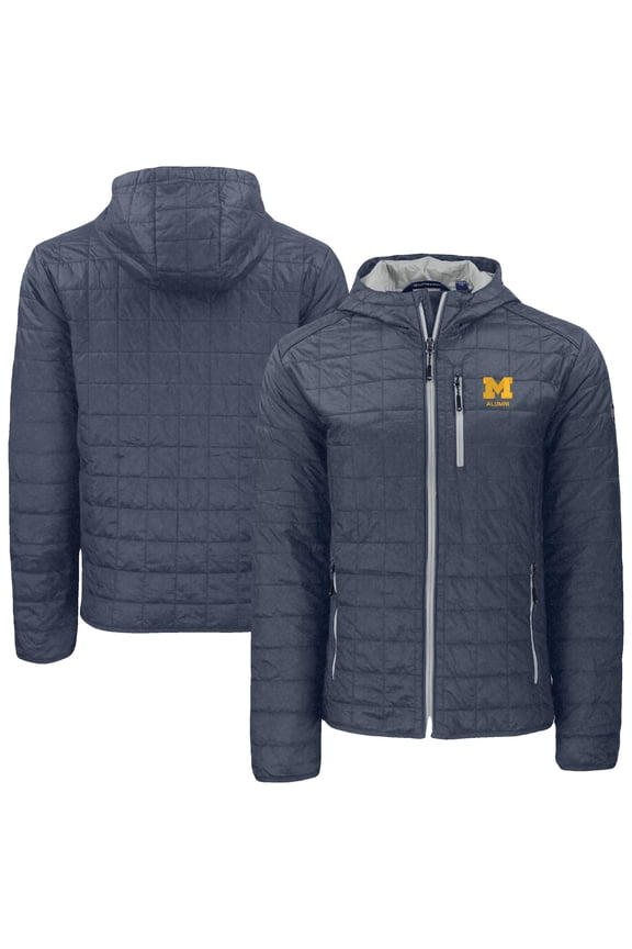 Men's-Cutter & Buck Anthracite Michigan Wolverines Rainier Eco PrimaLoft Hooded Full-Zip Jacket