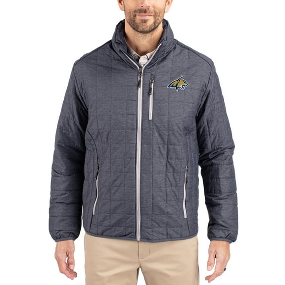 Men's-Cutter & Buck Anthracite Montana State Bobcats Rainier Eco Insulated PrimaLoft Full-Zip Puffer Jacket