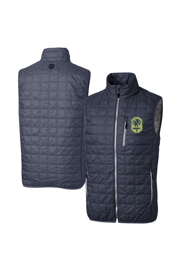 Men's-Cutter & Buck Anthracite Nashville SC Big & Tall Rainier PrimaLoft Eco Insulated Full-Zip Puffer Vest