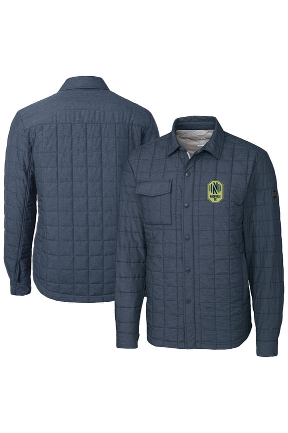 Men's-Cutter & Buck Anthracite Nashville SC Rainier PrimaLoft Eco Insulated Quilted Shirt Jacket